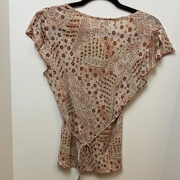 Mine Patterned y2k V-Neck Blouse - Pink and Brown - Picture 3 of 7